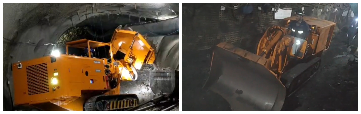 Máy xúc lật đá dỡ hàng bên hông đường hầm